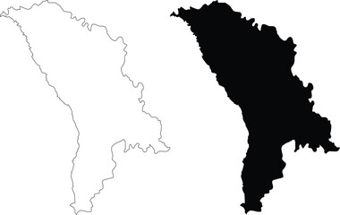 Fototapeta premium Outline and Solid Map of Moldova Keywords: Moldova, map, outline, silhouette, geographical