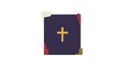 Obraz premium Minimalist gold cross icon in modern flat style on deep purple background
