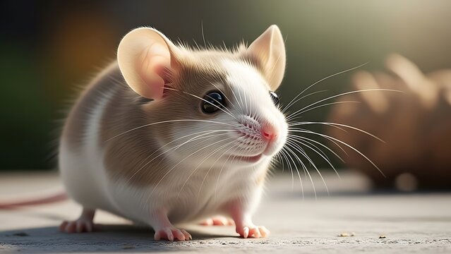 Cute brown and white mouse outdoors.