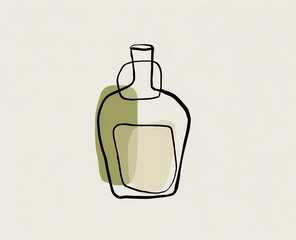 Contemporary minimalist glass bottle illustration featuring natural color palette and freeform abstract overlays