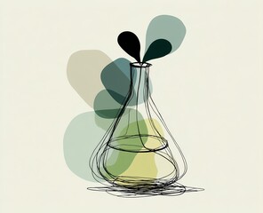 Modern organic bottle artwork in soft pastel greens with loose black line drawing and airy negative space