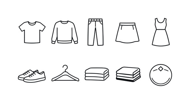 Clothing and apparel line icon set. Wardrobe, fashion essentials outline collection