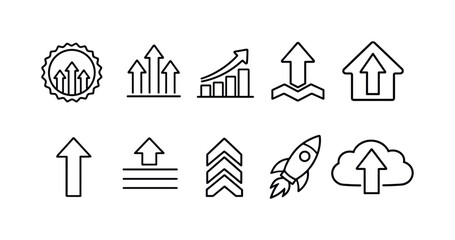 Plakat Growth, success outline icon set. Business, arrow, rocket, cloud outline collection