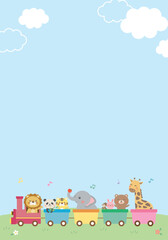 Cute animals riding a train illustration for kids