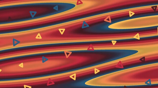 Colorful Triangle Shapes Flowing Over Warm Abstract Waves Background Loop