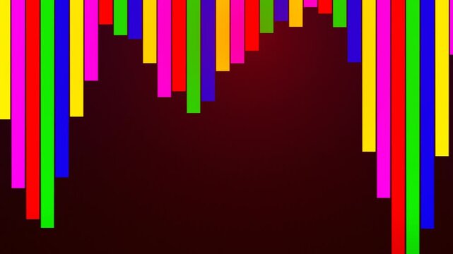 Colorful Vertical Bars Falling Down On Dark Red Gradient Background Loop
