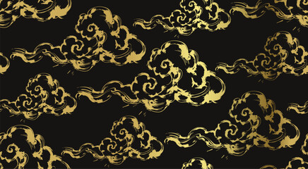 Fototapeta premium clouds wind japanese chinese seamless vector pattern ink golden design 