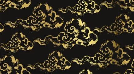 clouds wind japanese chinese seamless vector pattern ink golden design  © CharlieNati