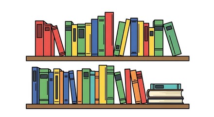 Colorful Books on Wooden Shelves - Education, Learning, and Knowledge Illustration