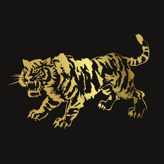 tiger japanese chinese vector ink traditional asian golden design isolated