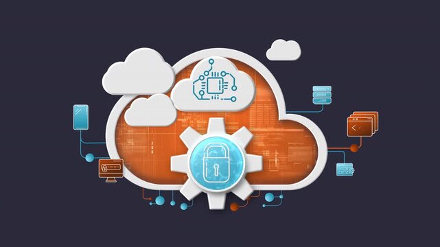Infographic of cloud computing security with cloud and padlock icons