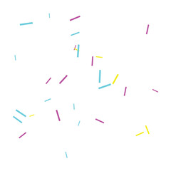 Colorful confetti pieces in pastel pink, blue, and yellow, for celebration or party decoration, overlay effect, Isolated on transparent background, png