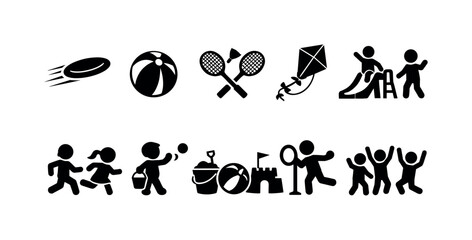 Obraz premium Outdoor sports and playground silhouette icon set for kids' activities