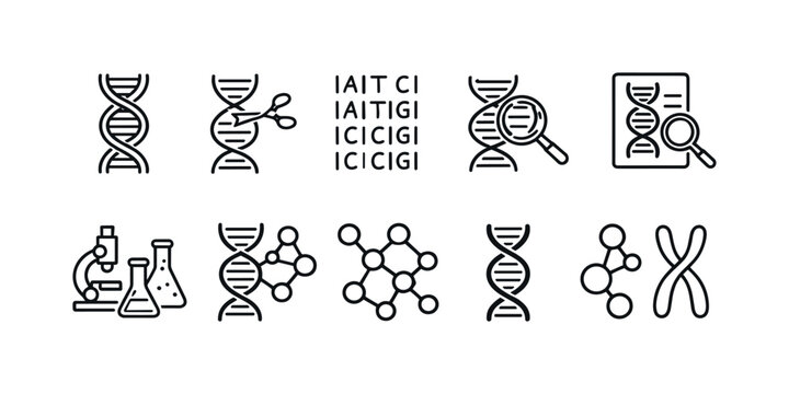 Genetics, dna line icon set. Scientific research and molecular biology icons collection