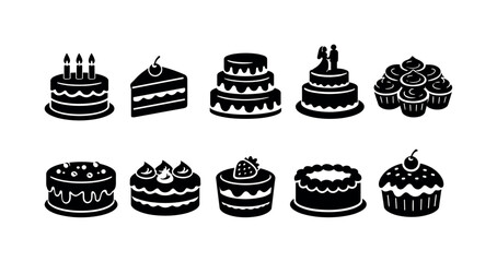 Bakery, cake silhouette icon set. Pastry and dessert icon collection for culinary projects