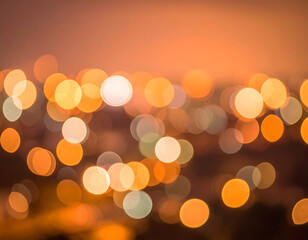 Blurred city lights at sunset creating a warm ambiance and urban atmosphere for night life and lifestyle themes.
