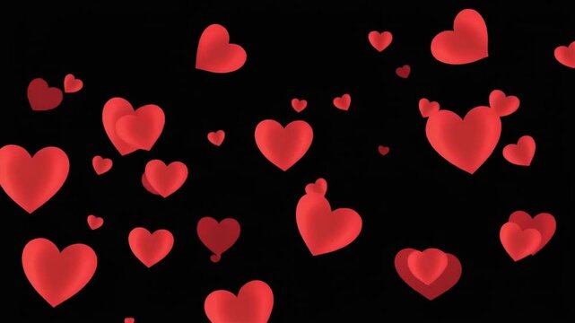 Red hearts floating in air on black background for Valentine's day