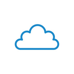 Fototapeta premium Simple blue cloud icon representing weather and climate concepts on white background.
