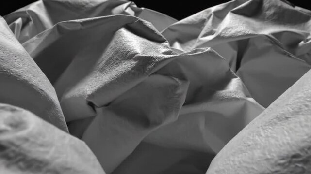 Abstract close-up of crumpled white textured material with dynamic shadows.