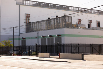 Naklejka premium Afternoon sun shines on a data center facility in Vernon, California, USA.