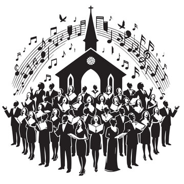 Black Choir singing church Silhouette Vector, High Quality Illustration on White Background