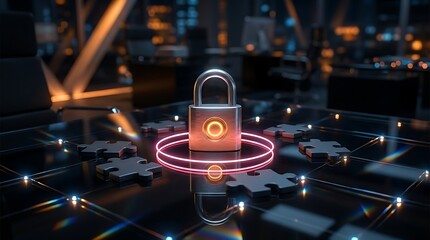 Secure data protection with padlock and puzzle pieces