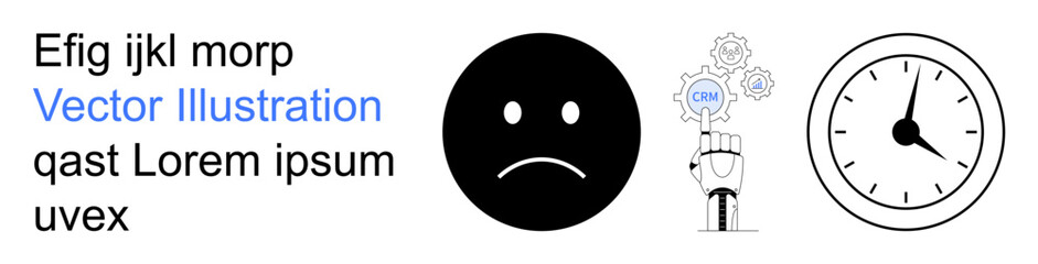 Obraz premium Time management, emotional expression, workflow, productivity, scheduling, task management. Sad face emotion, clock gear mechanism. Emotional expression and time management ideas