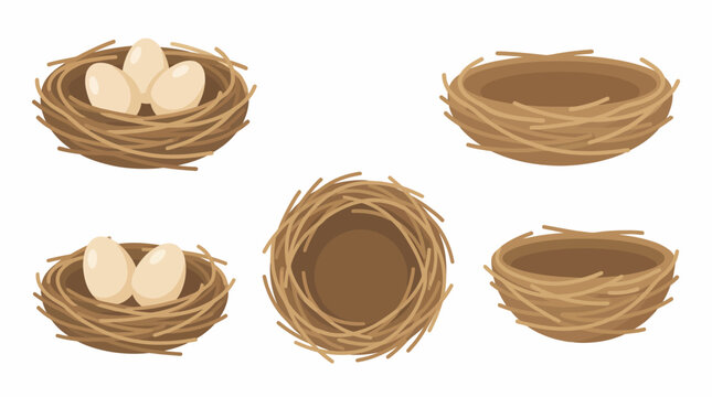 Illustration of empty and full bird nests. Spring Vector Packs. EPS Editable