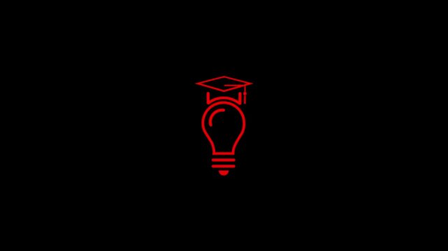 Red Graduation cap and Light bulb Symbolizing Innovation and Learning icon on black background.