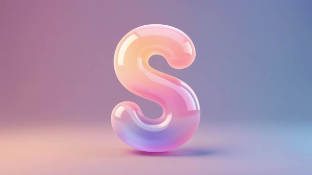 A glossy 3D letter S displays a soft pastel gradient on a complementary background