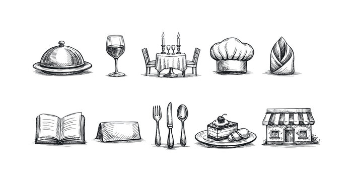 Culinary, dining line icon set. Gourmet, restaurant icons linear collection