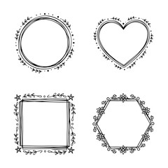 Set of hand drawn rustic floral frames for wedding and invitation decor