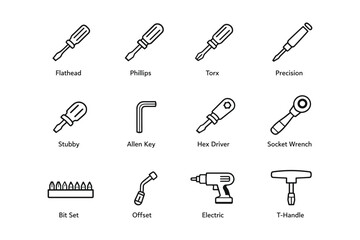 Tool icons collection: screwdrivers, wrenches, and drivers set