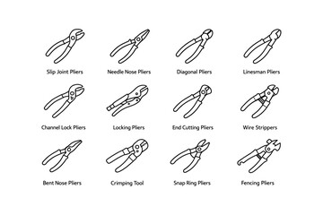 Naklejka premium Set of various hand tools including pliers and wire strippers