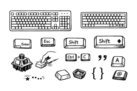 Hand-drawn keyboard elements and icons