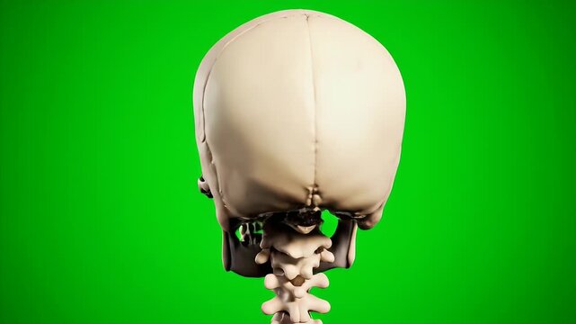 Detailed Human Skull on Green Screen for Medical Visualization and Anatomy Education Anatomical