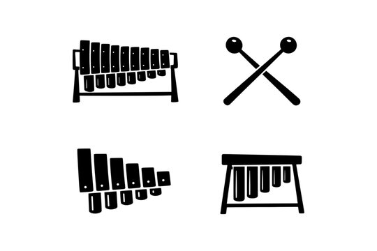 Silhouette musical percussion instruments with xylophone and mallets