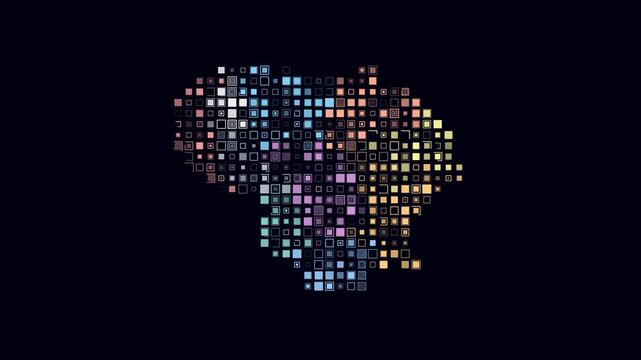 Lithuania map animation. Shape of the country with pulsating colored dots. Large size square blocks. Digital style Lithuania map on dark background. Simple video.