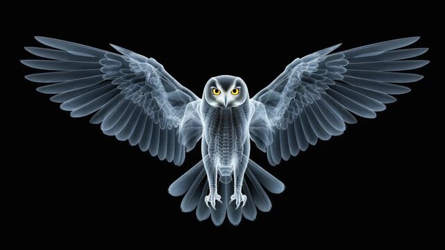 Digital X-ray illustration of an owl spreading its wings