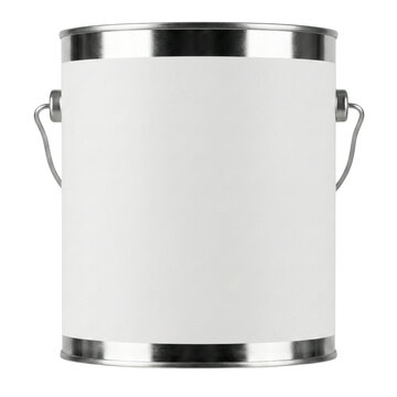 Blank white paint can with metal handles and rim