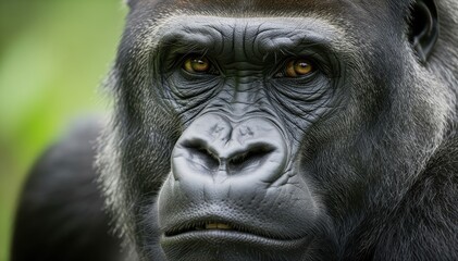Obraz premium Regal Gorilla: A close-up portrait of a majestic gorilla, its intense eyes conveying a sense of wisdom and primal strength.