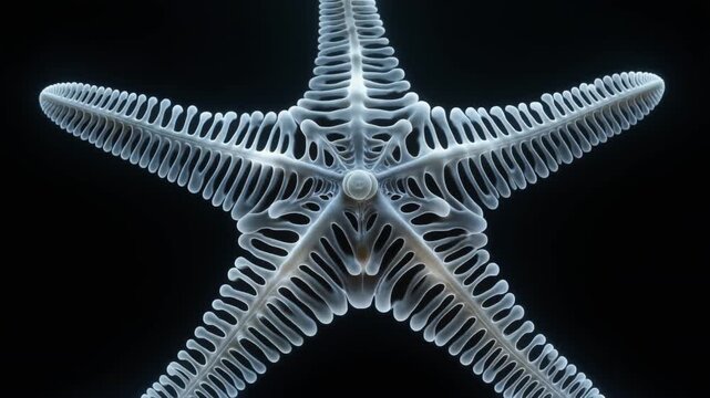 Transparent internal structure of a starfish glowing on a dark background