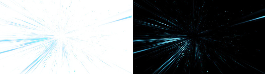 Fototapeta premium Blue Hyperspace Warp Speed Light Streaks Background on Black and Transparent Background.