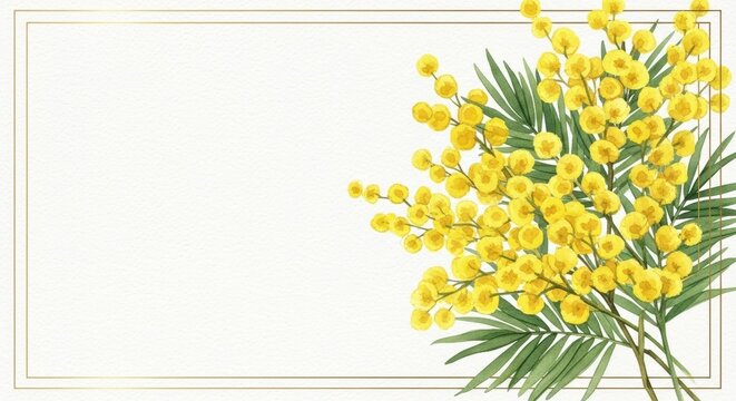 Cute delicate watercolor mimosa flowers, spring gratitude and International Women&rsquo;s Day