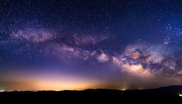Milky Way Galaxy With Stars And Space Dust Soft Focus And Noise Due To Long Expose And High Iso