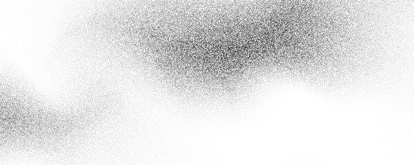 Black stippled sand wavy texture. Sandy dotted gradient wave background. Gritty backdrop with specks, particles, granules. Grunge grain noise speckle wallpaper for banner, poster, brochure. Vector