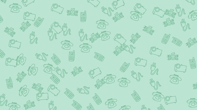 Seamless Pattern Retro Technology Doodles Teal Background
