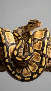 Python's Elegant Coil: A stunning ball python showcases its intricate pattern as it coils gracefully. It's a striking portrait of the beauty and elegance of nature's design.