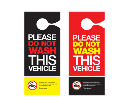 Please Do Not Wash This Vehicle Door Mirror Hanger Black Red Two Sided Vector Template Illustration Car Protection Design
