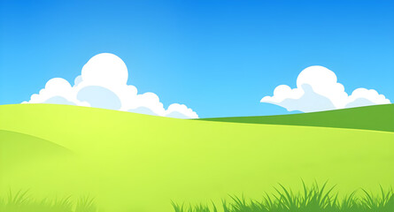 Obraz premium landscape, nature, grassland, meadow, field, green, pasture, plain, countryside, rural, outdoor, scenery, horizon, farmland, sky, bluesky, clouds, cloudscape, daylight, sunlight, sunny, bright, fresh,